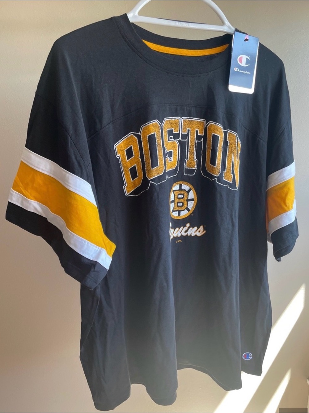 Champion Black Boston Bruins Tee with Gold and White Accents - Medium